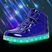 cheap Kids&#039; Sneakers-Gold LED Light-Up High-Top Sneakers for Kids and Men with Colorful Sole, Adjustable Strap, and Shiny Finish