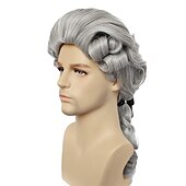 お買い得  メンズウイッグ-中世のかつら植民地時代のコスプレかつら弁護士用灰色のかつら長い巻き毛の波状のかつら男性用