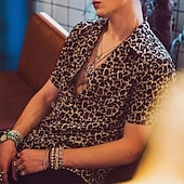 abordables Motif Animal-Homme Léopard Chemise Chemise boutonnée Manche Courte Sportif Mode Design du quotidien Vacances Eté Printemps Col rabattu Imprimer Marron