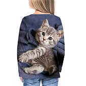preiswerte Mädchen 3D Tiere-Mädchen 3D Tier Katze T-Shirt Langarm 3D-Druck Sommer Frühling Herbst Aktiv Sport Modisch kinderkleidung 3-12 Jahre Outdoor Täglich Innen Regular Fit