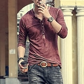 billiga Casual Henley T-shirt-Herr T-shirt Henleytröja Långärmad tröja Slät Henley Plusstorlekar Gata Ledigt Långärmad Button-Down Kläder 100 % bomull Klassisk Ledigt Muskel Stor och hög