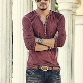 billiga Casual Henley T-shirt-Herr T-shirt Henleytröja Långärmad tröja Slät Henley Plusstorlekar Gata Ledigt Långärmad Button-Down Kläder 100 % bomull Klassisk Ledigt Muskel Stor och hög