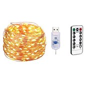 お買い得  USB電源-エレガントなウェディングパーティーレセプション、聖パトリックの日の緑色の LED ライト、8 つのモード、5m-20m USB、防水シルバー銅線、リモコン付き、家の装飾用