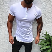 voordelige Casual Henley-T-shirt-Voor heren T-shirt Henley-shirt Korte mouw Effen Modieus Lichtgewicht Spier Henley Casual Vakantie Feestdagen Zomer Wit Henley-T-shirt