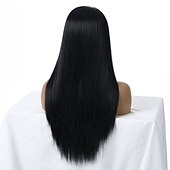 voordelige Topkwaliteit pruiken-zwarte pruiken voor vrouwen synthetische pruik body wave middendeel pruik lang zeer lang natuurlijk zwart synthetisch haar 26 inch vrouwen modieus ontwerp middendeel pluizig blond bruin