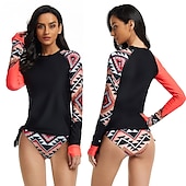cheap Rash Guards-Women&#039;s Rash guard Swimsuit UV Sun Protection Breathable Quick Dry Long Sleeve Swimwear Bathing Suit 2 Piece Swimming Surfing Water Sports Floral Summer Spring Autumn / Fall