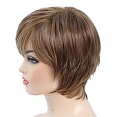 economico parrucca più vecchia-parrucche marroni corte a strati tagliati a pixie con frangetta parrucche sintetiche dritte per donne bianche (marrone misto biondo)
