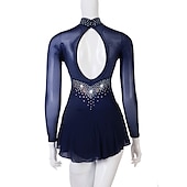 billige konkurranse kjole-Kunstløp Kjole Krystall / Rhinestone Dame Jente Trening Ytelse Langermet Høy Netting Spandex