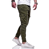 billiga Cargobyxor-Herr Militärbyxor Cargo byxor Joggare Långbyxor Elastisk midja Flikficka Ensfärgat Utekväll Helgen Streetwear Stylish Svart Rubinrött