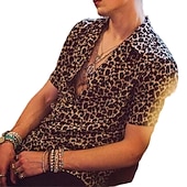 abordables Motif Animal-Homme Léopard Chemise Chemise boutonnée Manche Courte Sportif Mode Design du quotidien Vacances Eté Printemps Col rabattu Imprimer Marron