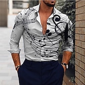 billiga Musik och gitarrer-Herr Musik Noteringar Skjorta Knapp upp skjorta Långärmad Mode Designer Ledigt Utomhus Ledigt Helgdag Sommar Vår Nedvikt Mönster Button-Down Vit Rodnande Rosa Blå Purpur