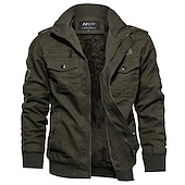 baratos Jaquetas Cargo-Homens Casaco de inverno Blusão Jaqueta Tática Diário Com Cordão Outono &amp; inverno Cor Sólida Básico Com Capuz Grossa Padrão Algodão Ajuste Largo Preto Verde Tropa Cáqui Casaco