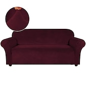 abordables Funda de sofá-Funda de sofá elástica de terciopelo elástico, para sofá seccional, sillón, sofá de dos plazas, burdeos, rojo, 4 o 3 plazas, en forma de L, color liso, suave y duradera
