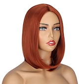 economico Parrucche di altissima qualità-parrucche arancioni per le donne porsmeer parrucche per capelli lisci a caschetto corto per le donne parrucca piena lunghezza della spalla naturale rosso zenzero