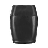 cheap Plain Skirts-Women&#039;s Normal Pencil Bodycon Work Skirts Sexy Mini High Waist Skirts Solid Colored Inelastic Holiday Casual Daily Black Red Brown Summer PU Faux Leather