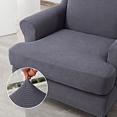 abordables Cubierta de sillón y silla sin brazo-Funda de sillón con respaldo alto, funda de sillón elástica, funda de sofá con funda de cojín en T, color liso, burdeos, rojo, suave y duradera
