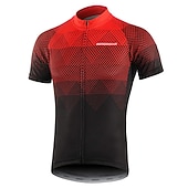 BERGRISAR Men's Short Sleeve Cycling Jersey with 3 Rear Pockets Summer Polyester Black Red Green Gradient Bike Jersey Top Mountain Bike MTB Road Bike Cycling Quick Dry Breathable Reflective Strips 19