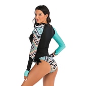 cheap Rash Guards-Women&#039;s Rash guard Swimsuit UV Sun Protection Breathable Quick Dry Long Sleeve Swimwear Bathing Suit 2 Piece Swimming Surfing Water Sports Floral Summer Spring Autumn / Fall