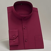 cheap Men&#039;s Button Down Shirts-Men&#039;s Chinese Collar Shirt Mandarin Collar Shirt Dress Shirt Collared Shirt Button Up Shirt Plain Wedding Party Wine Black White Navy Blue Long Sleeve Grandad Collar All Seasons Clothing Apparel