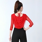 tanie Górne części i zestawy-Taniec latynoamerykański Odzież sportowa Top Czysty Kolor Łączenie Damskie Szkolenie Spektakl Rękaw 3/4 Wysoki Mieszanka bawełny