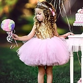 preiswerte Partykleider-Kinder Kleinkind Mädchen Kleid Einfarbig Ärmellos Leistung Party Ferien Pailletten Basic Schön Süß Acryl Sommer Rosa Rote