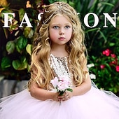 preiswerte Partykleider-Kinder Kleinkind Mädchen Kleid Einfarbig Ärmellos Leistung Party Ferien Pailletten Basic Schön Süß Acryl Sommer Rosa Rote
