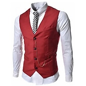 cheap Men&#039;s Vest-Men&#039;s Vest Suit Vest Gilet Wedding Business Causal Casual 1920s Smart Casual Polyester Solid Colored Single Breasted Shirt Collar Slim Black Red Light Grey Vest