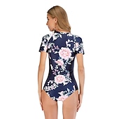 cheap Rash Guards-Women&#039;s Rash Guard One Piece Swimsuit UV Sun Protection Breathable Quick Dry Short Sleeve Bodysuit Bathing Suit Front Zip Swimming Surfing Beach Water Sports Floral Summer / Stretchy / Lightweight