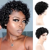 economico Parrucche di altissima qualità-parrucche nere per le donne parrucche corte afro crespi ricci per le donne capelli sintetici resistenti al calore per la festa quotidiana