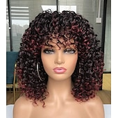 baratos Perucas de Qualidade Superior-perucas pretas para mulheres mais bonitas perucas afro encaracoladas pretas com mechas castanhas quentes peruca com franja para mulheres negras naturais que procuram o dia a dia