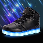 cheap Kids&#039; Sneakers-Gold LED Light-Up High-Top Sneakers for Kids and Men with Colorful Sole, Adjustable Strap, and Shiny Finish