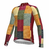 voordelige Heren shirts-Voor heren Wielrenshirt Grafisch Kleurenblok Geruit geruit Lange mouw Fietsen Shirt Kleding Bovenlichaam met 3 achterzakken Bergracen Wegwielrennen Sneldrogend Reflecterende strips Achterzak