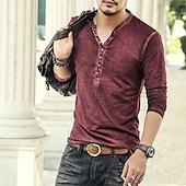 billiga Casual Henley T-shirt-Herr T-shirt Henleytröja Långärmad tröja Slät Henley Plusstorlekar Gata Ledigt Långärmad Button-Down Kläder 100 % bomull Klassisk Ledigt Muskel Stor och hög