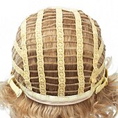 billige Syntetiske trendy parykker-dominique mcelligott parykk korte blonde parykker for hvite kvinner naturlig krøllete bølget blondt hår syntetiske korte parykker julefest parykker
