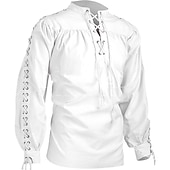 cheap Tops-Warrior Plus Size Punk &amp; Gothic Medieval Renaissance 17th Century T-shirt Men's Costume Vintage Cosplay Party Long Sleeve Shirt