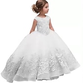 preiswerte Kleider für die Blumenmädchen-kinderkleidung Mädchen Blumenmädchen Kleid Kleid Blumen Einfarbig Ärmellos Hochzeit Party Geburtstag Spitze Rüschen Gitter Kuschelig Prinzessin Polyester Maxi A Linie Kleid Tüll-Kleid Sommer Herbst