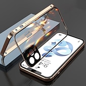 رخيصةأون جرابات آيفون-غطاء زجاجي مزدوج مغناطيسي لهاتف iPhone 16 15 14 13 12 11 Pro Max Plus Mini – إطار معدني واقي كامل للجسم مع واقي عدسة، زجاج مقسى، تصميم لون موحد