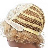 billige Syntetiske trendy parykker-dominique mcelligott parykk korte blonde parykker for hvite kvinner naturlig krøllete bølget blondt hår syntetiske korte parykker julefest parykker