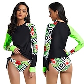 cheap Rash Guards-Women&#039;s Rash guard Swimsuit UV Sun Protection Breathable Quick Dry Long Sleeve Swimwear Bathing Suit 2 Piece Swimming Surfing Water Sports Floral Summer Spring Autumn / Fall