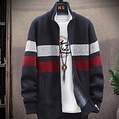 economico Maglioni Cardigan da uomo-Per uomo Felpa Cardigan Maglione con zip Giacca maglione Maglione in pile Maglia Lavorato a maglia Color Block Colletto alla coreana Moda Esterno Interni Abbigliamento Inverno Autunno Blu Grigio scuro