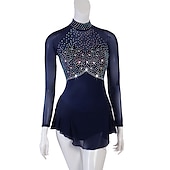 billige konkurranse kjole-Kunstløp Kjole Krystall / Rhinestone Dame Jente Trening Ytelse Langermet Høy Netting Spandex