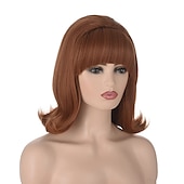 economico Parrucche storiche-Parrucche Marroni per Donne Parrucca Zenzero | Qaccf Parrucca Pinup Anni &#039;70 Stile Beehive Aspetto Vintage Parrucca per Donne con Frangetta Parrucche di Halloween