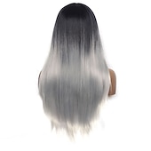 ieftine Peruci Sintetice Trendy-peruci ombre pentru femei peruci lungi drepte din par sintetic cu breton peruci gri ombre negre 26 inch