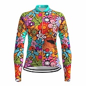 billiga Tröjor för kvinnor-Dam Cykeltröja Regnbåge Blommig Botanisk HBTQ Långärmad Cykel Tröja Överdelar med 3 bakfickor Bergscykling Vägcykling Snabb tork Reflexremsa Bakficka Fuktabsorberande sporter Gul Blå Purpur Kläder