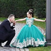 preiswerte Kleider für die Blumenmädchen-kinderkleidung Mädchen Blumenmädchen Kleid Kleid Blumen Einfarbig Ärmellos Hochzeit Party Geburtstag Spitze Rüschen Gitter Kuschelig Prinzessin Polyester Maxi A Linie Kleid Tüll-Kleid Sommer Herbst