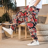billiga Retro-Herr Harem Joggingbyxor Långbyxor Sommarbyxor Opressade byxor Elastisk midja Släpp grenen Fjäril Abstrakt Blomma Andningsfunktion Mjuk Fullängd Ledigt Dagligen Bomull och linne Etnisk Stil Kineseri