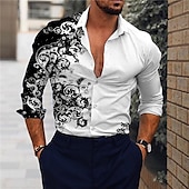 abordables Chemises habillées pour hommes-Homme Floral Chemise manche longue Mode Design Décontractées du quotidien Vacances Sortie Printemps été Col rabattu Impression 3D Bouton bas Noir Rouge Bleu Marron Vert
