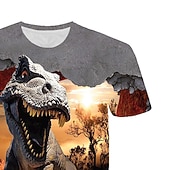 levne 3D zvířata pro chlapce-dětský chlapecký dinosaurus 3D potisk tričko krátký rukáv zvířecí potisk šedé dětské topy léto aktivní denní nošení regular fit 4-12 let