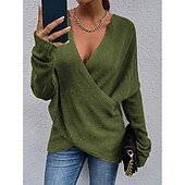 abordables Colores sólidos-Mujer Pulóveres Pull-over Saltador Cruzado De Punto Color sólido Elegante Casual Manga Larga Ajuste regular Cárdigans suéter Escote en Pico Otoño Invierno Azul Piscina Morado Rosa / Festivos / Noche