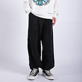 baratos calça casual-Homens Calças de Veludo Calças Calças largas Calça casual Bolsos Perna larga Folgado Côr Sólida Conforto Quente Comprimento total Casual Diário Moda Roupa de rua Ajuste Largo Preto Marron